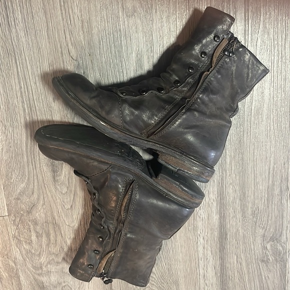 A S 98  Brown Square Toed Twin Brown Spat Front Button Design Boots EUC - Picture 6 of 13